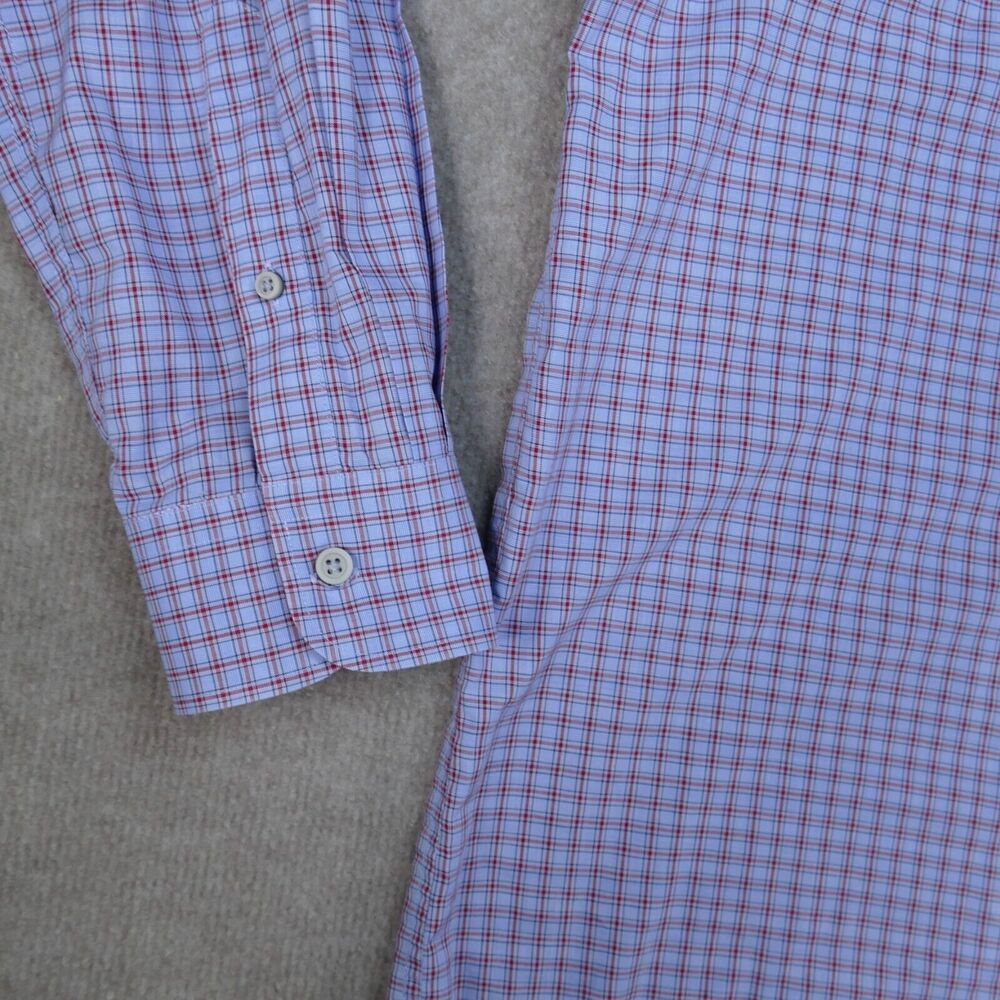 Jos A Bank Travel Tech Shirt Men 2XL Tailored Fit Blue Red Button Up Long Sleeve - Picture 2 of 11